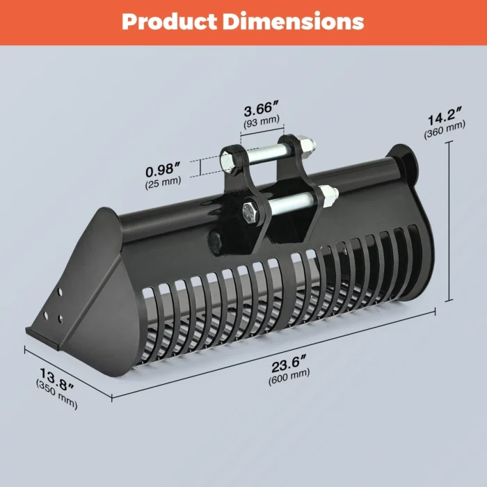 24″ Screening Skeleton Bucket Attachment for Mini Excavators AHM 600mm Width - Image 3