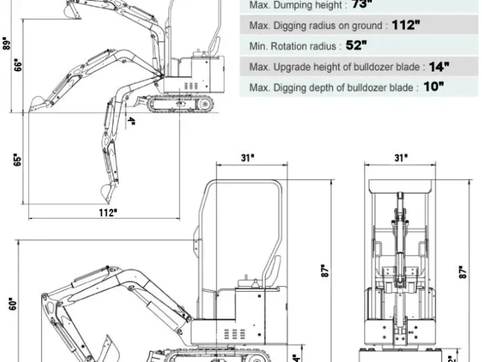 KYMRON® YH14 Mini Excavator (w/ Side Swing Boom & Retractable Tracks) - Image 3
