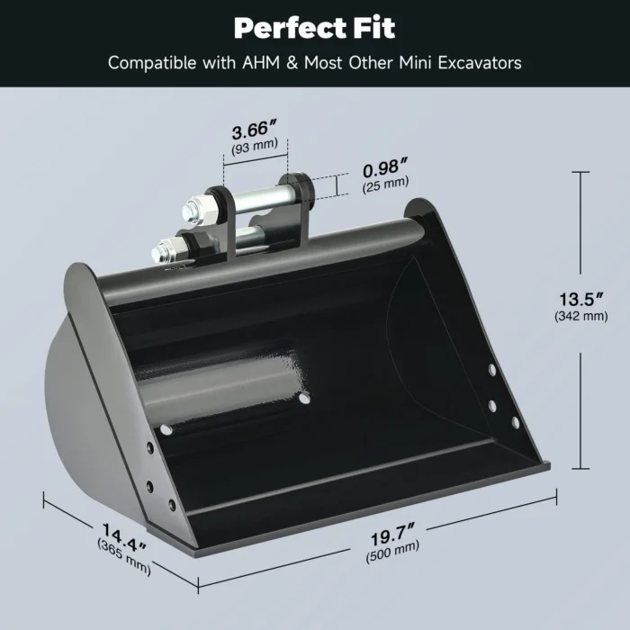 500mm Plain Flat Bucket Attachment 20″ for Mini Excavator Digger with 2 Pins - Image 2