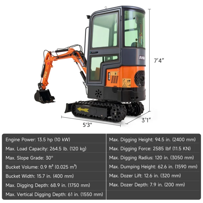 AX-12C | 13.5 HP B&S Engine Mini Excavator with Enclosed Cab - Image 3