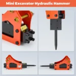 Hydraulic Breaker Hammer for Mini Excavator Concrete Breaker with 2 Chisels Hoses - Image 4